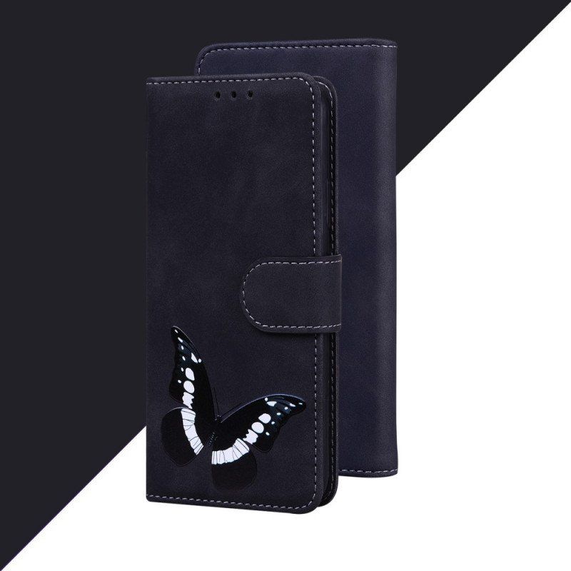 Etui Folio do Moto G51 5G Motyl Dotykający Skóry