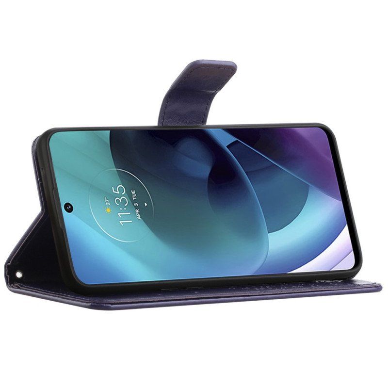 Etui Folio do Moto G51 5G z Łańcuch Drzewo Stringów I Sowy