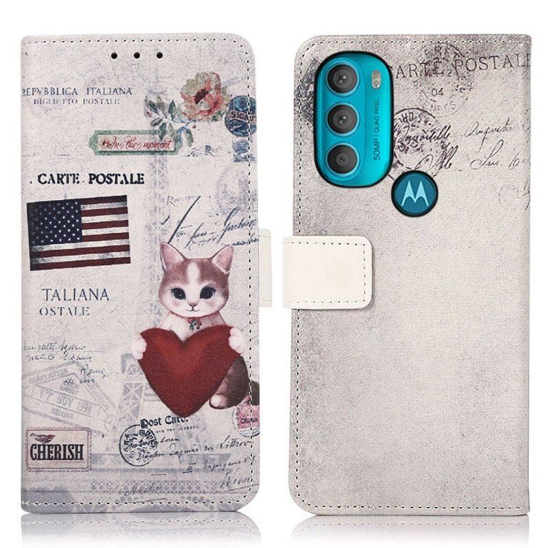 Etui Folio do Moto G71 5G Kot Podróżnik