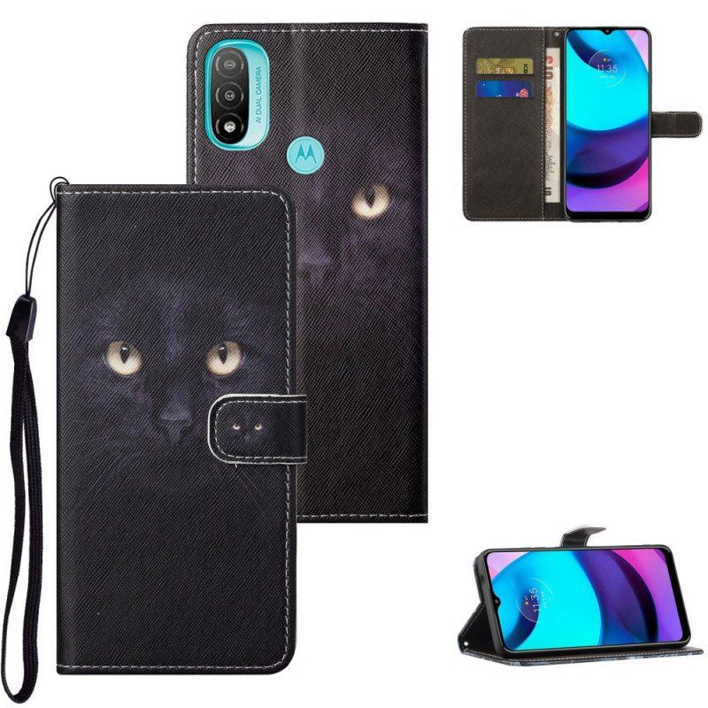 Etui Folio do Moto G71 5G z Łańcuch Czarne Kocie Oczy W Paski