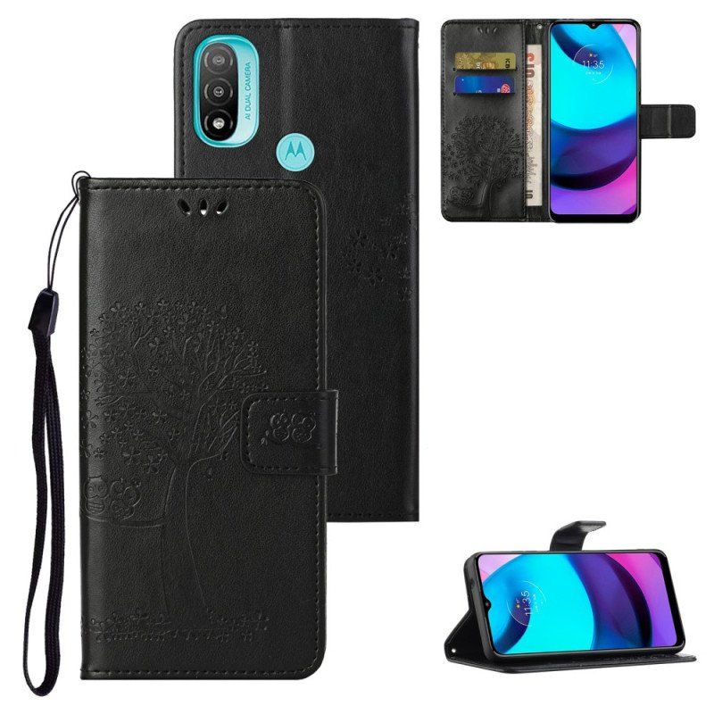 Etui Folio do Moto G71 5G z Łańcuch Drzewo Stringów I Sowy