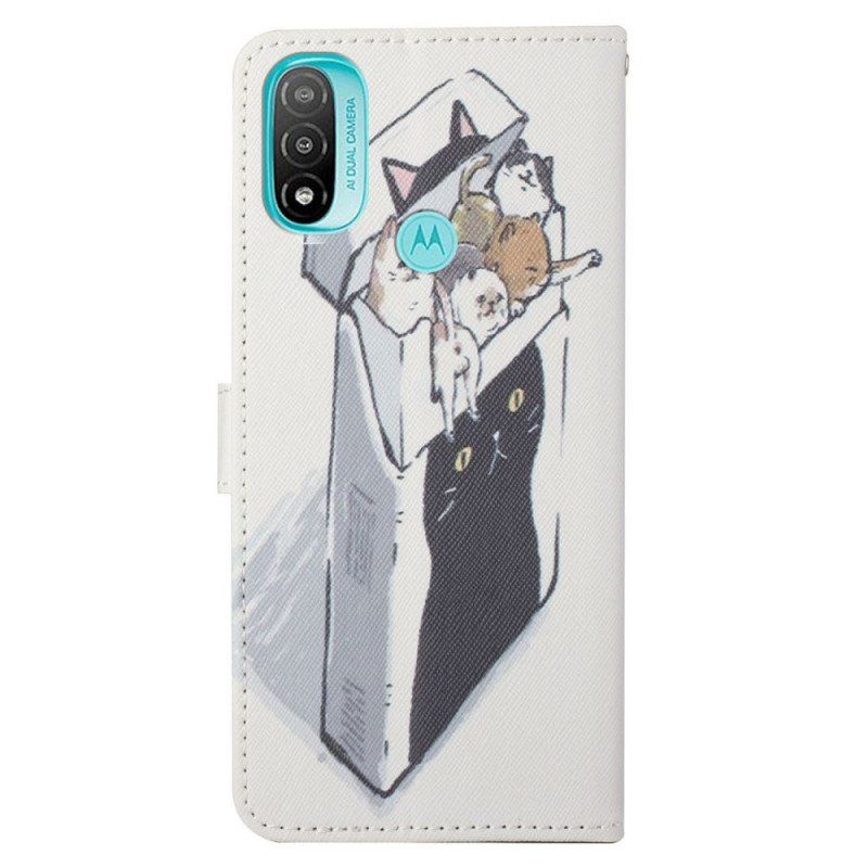 Etui Folio do Moto G71 5G z Łańcuch Koty Dostawcze Ze Stringami