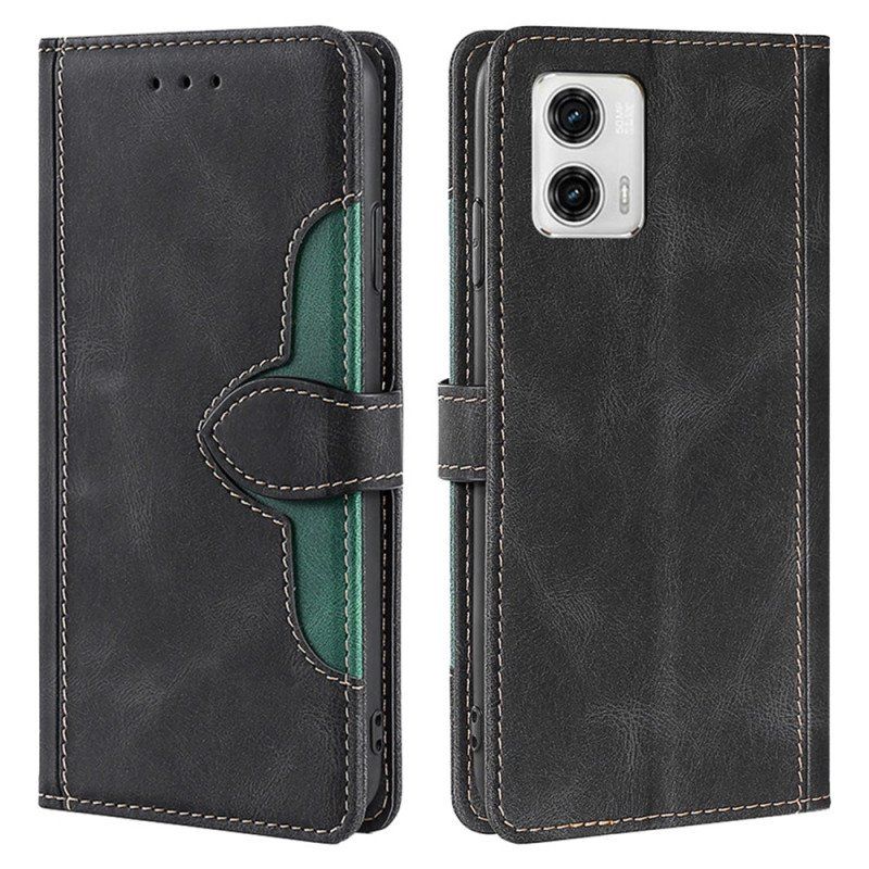 Etui Folio do Moto G73 5G Dwukolorowa Stylowa Sztuczna Skóra