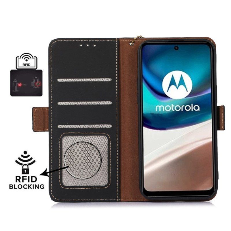 Etui Folio do Moto G73 5G Rfid Z Prawdziwej Skóry