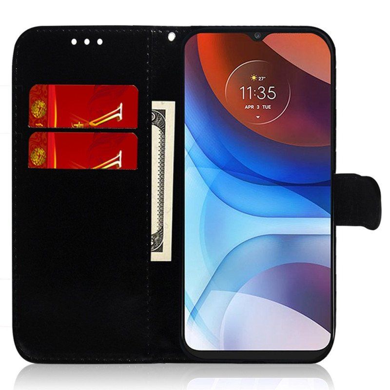 Etui Folio do Moto G73 5G Sztuczna Lustrzana Skóra Z Paskiem