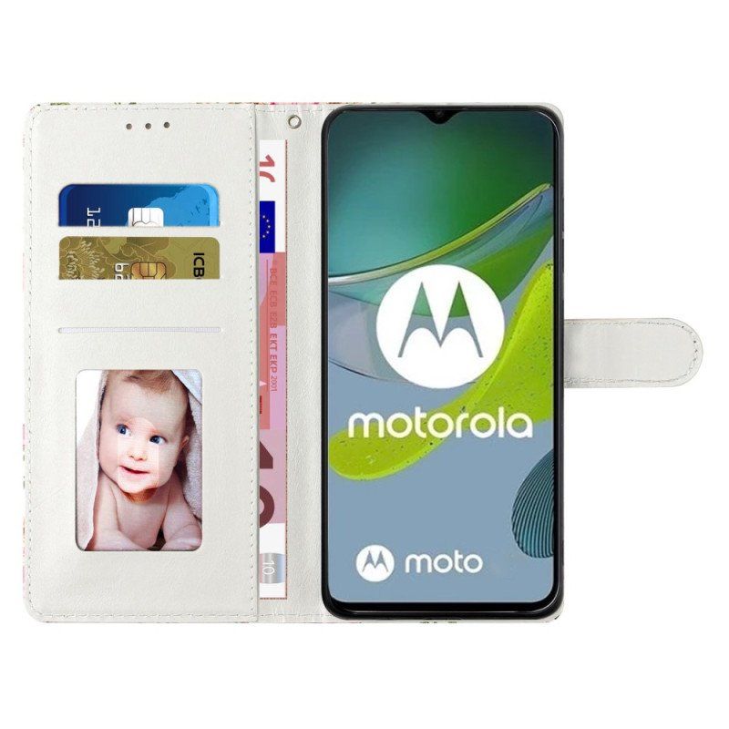 Etui Folio do Moto G73 5G z Łańcuch Okulary Z Paskami Cat