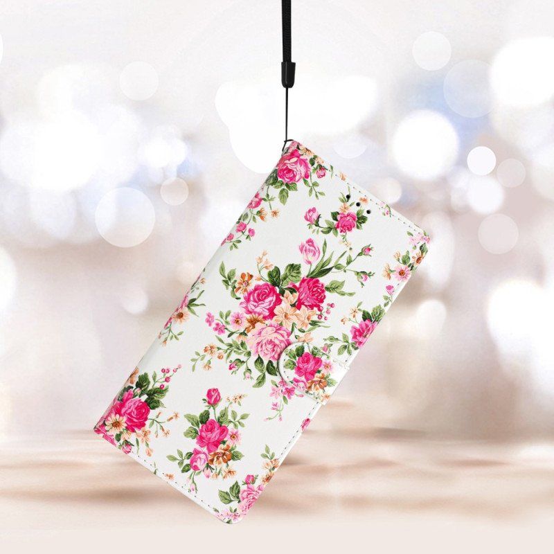 Etui Folio do Moto G73 5G z Łańcuch Pasek Liberty Flowers