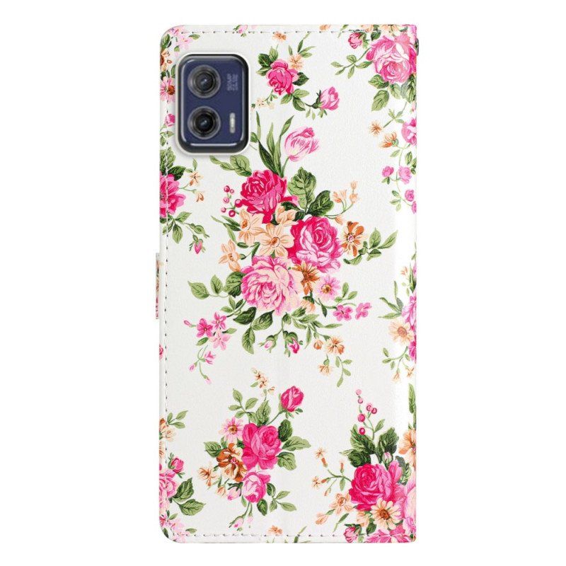 Etui Folio do Moto G73 5G z Łańcuch Pasek Liberty Flowers