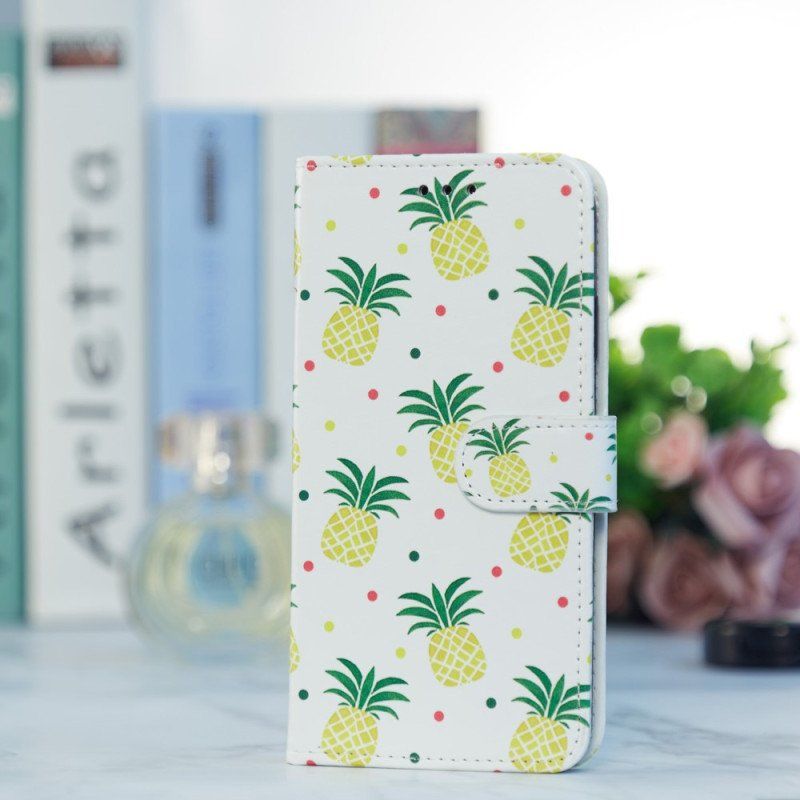 Etui Folio do Moto G73 5G z Łańcuch Paskowaty Ananas