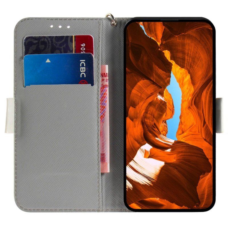 Etui Folio do Moto G73 5G z Łańcuch Stringi Z Graficznym Kotem