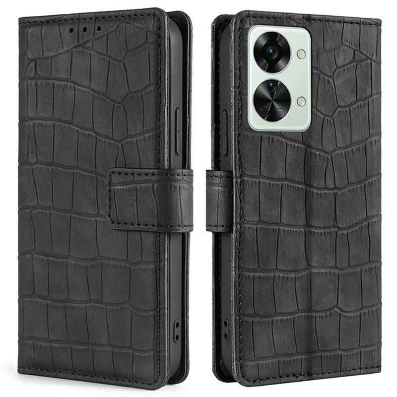 Etui Folio do OnePlus Nord 2T 5G Styl Skóry Krokodyla