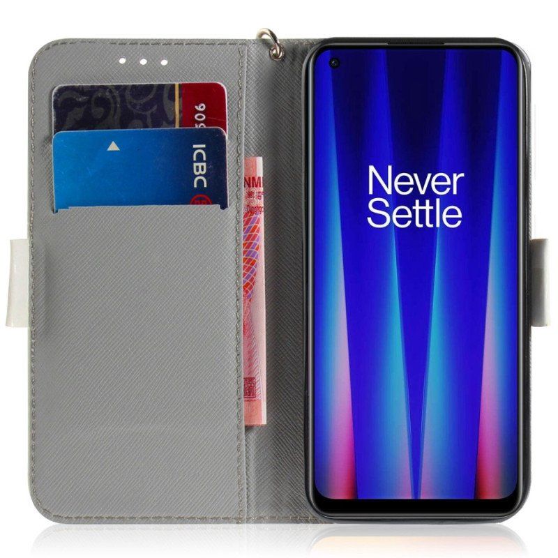 Etui Folio do OnePlus Nord 2T 5G z Łańcuch Kwiaty Magnolii W Paski