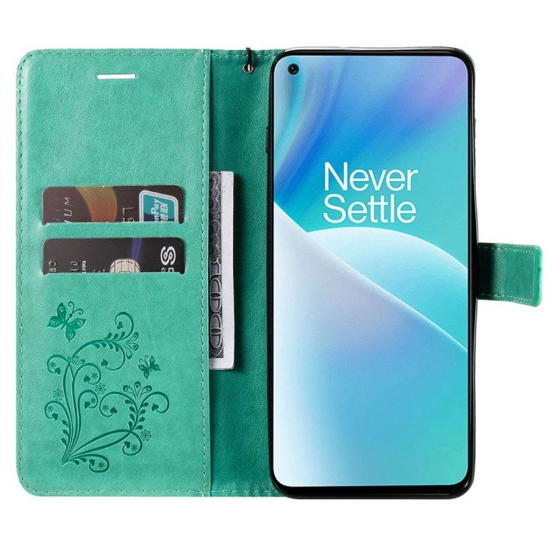 Etui Folio do OnePlus Nord 2T 5G z Łańcuch Motyle Z Posiadaczem Karty Smyczy