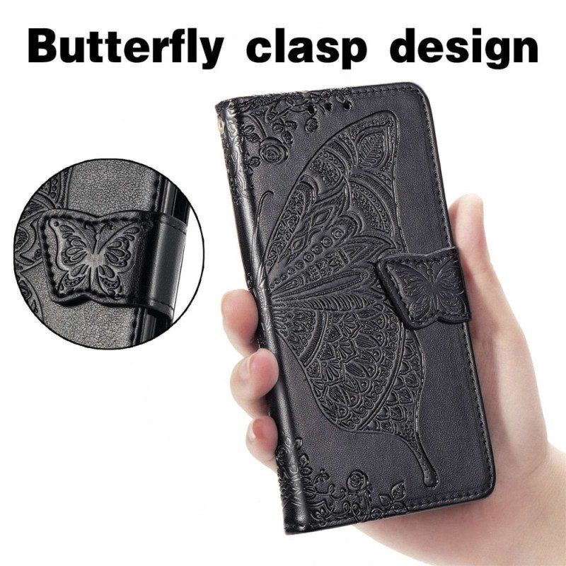 Etui Folio do OnePlus Nord 2T 5G z Łańcuch Etui Na Karty Ze Smyczą Butterfly