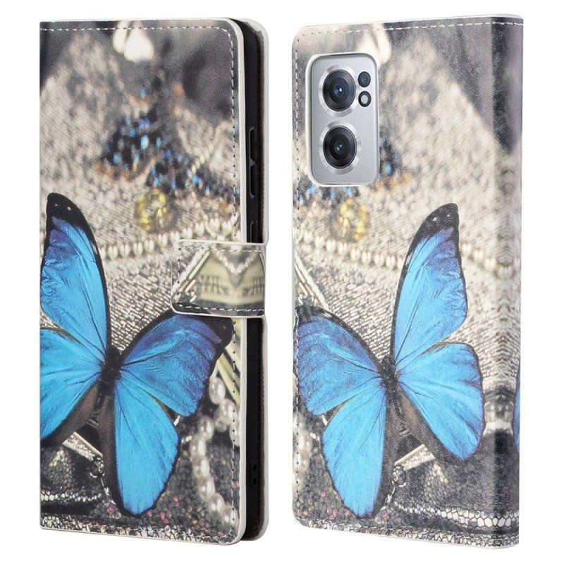 Etui Folio do OnePlus Nord CE 2 5G Motyl Na Tkaninie