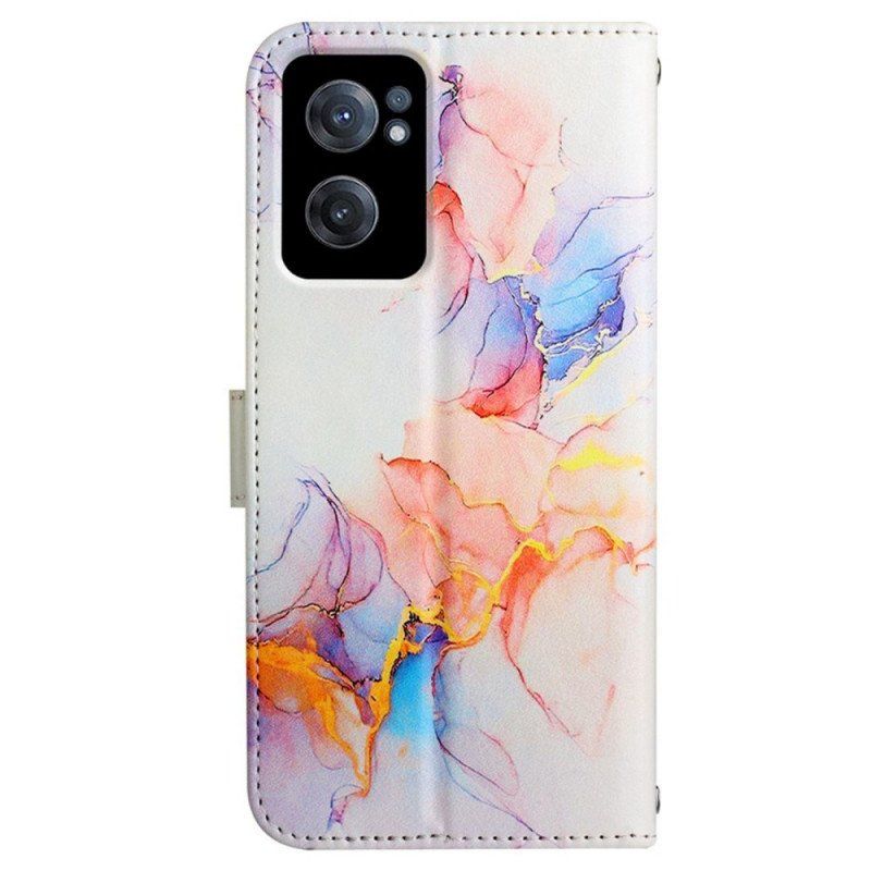 Etui Folio do OnePlus Nord CE 2 5G z Łańcuch Pasek Marmuru