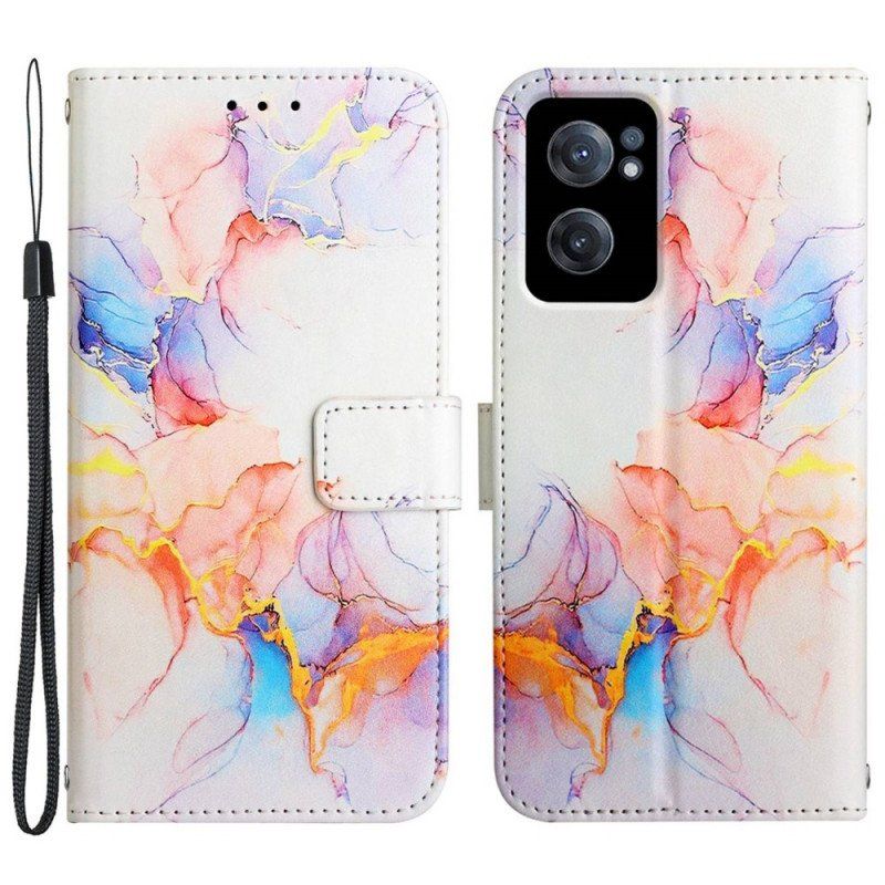 Etui Folio do OnePlus Nord CE 2 5G z Łańcuch Pasek Marmuru