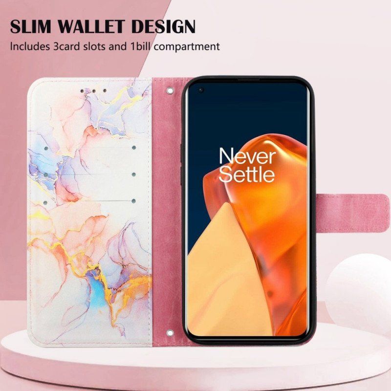 Etui Folio do OnePlus Nord CE 2 5G z Łańcuch Pasek Marmuru