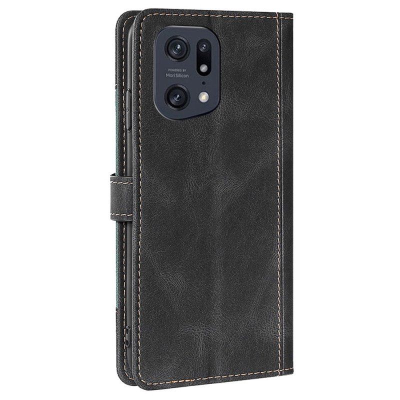 Etui Folio do Oppo Find X5 Pro Dwukolorowa Stylowa Sztuczna Skóra