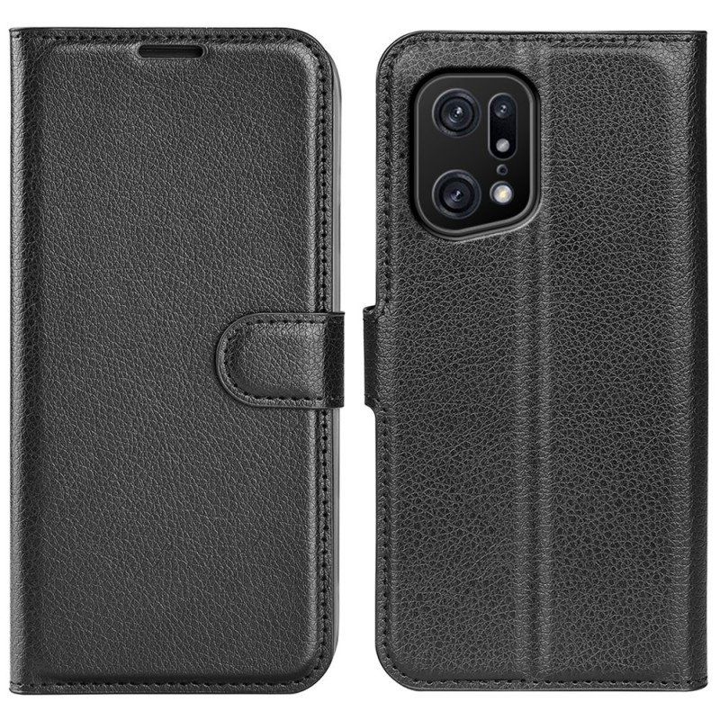 Etui Folio do Oppo Find X5 Pro Klasyczna Sztuczna Skóra Liczi