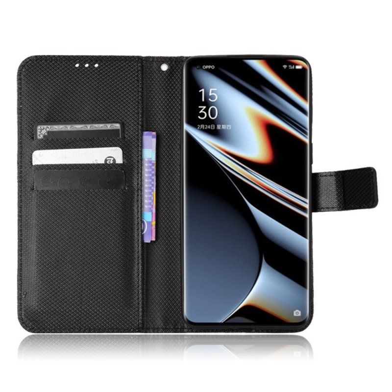 Etui Folio do Oppo Find X5 Pro z Łańcuch Stylowa Sztuczna Skóra Z Paskami