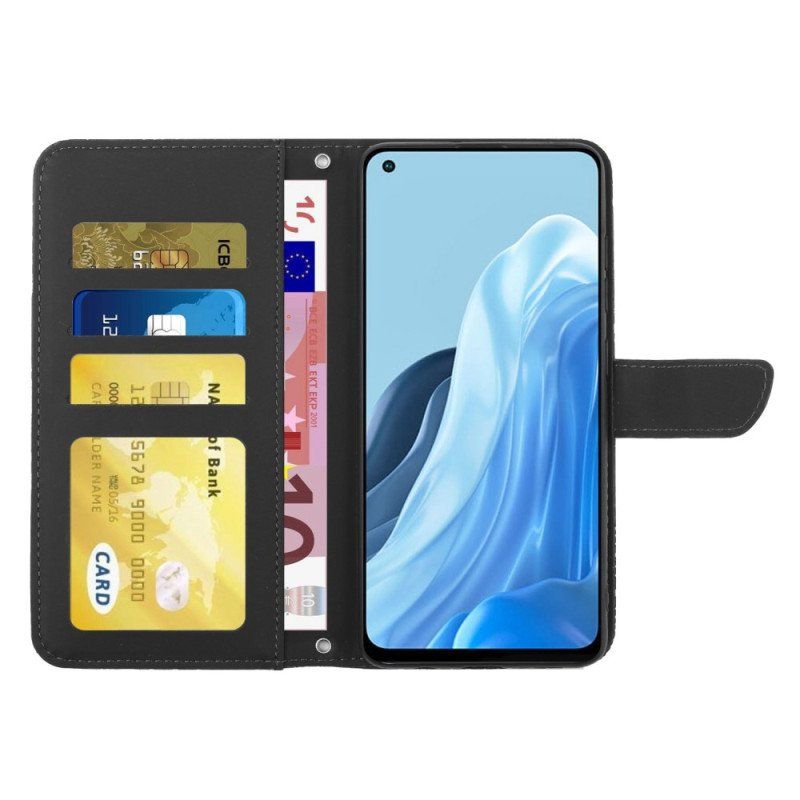 Etui Folio do Oppo Reno 7 Motyle I Pasek Na Ramię