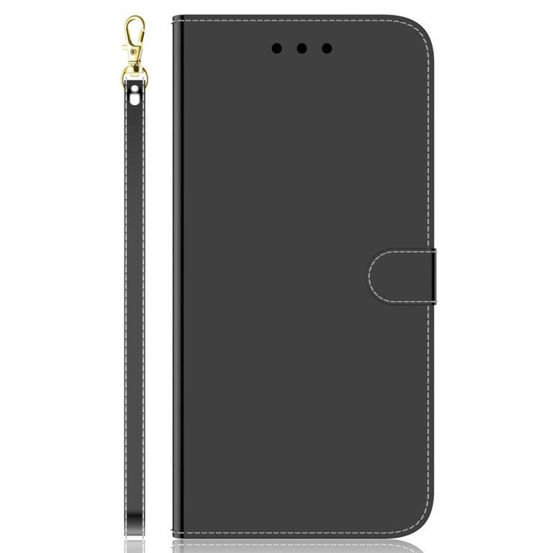 Etui Folio do Oppo Reno 7 Sztuczna Lustrzana Skóra Z Paskiem