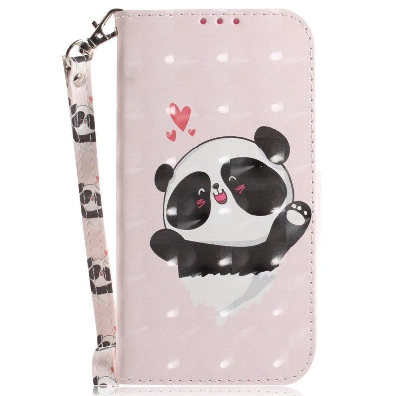 Etui Folio do Oppo Reno 7 z Łańcuch Panda Love Ze Smyczą