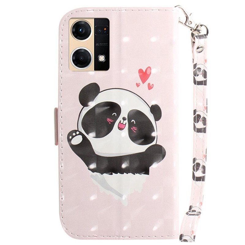 Etui Folio do Oppo Reno 7 z Łańcuch Panda Love Ze Smyczą