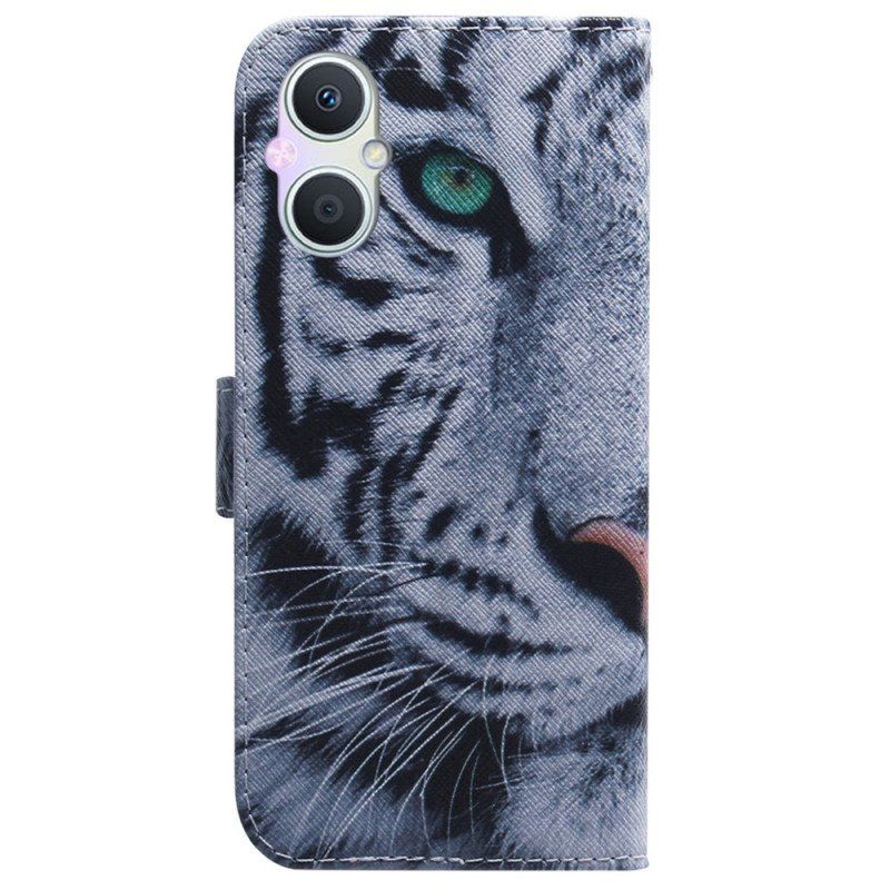 Etui Folio do Oppo Reno 8 Lite Biały Tygrys