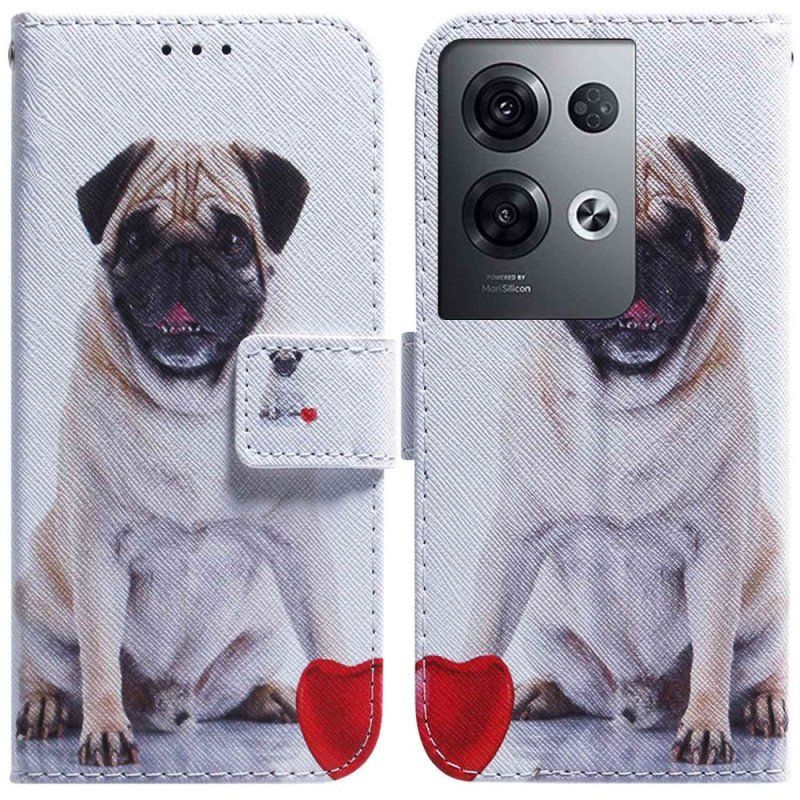 Etui Folio do Oppo Reno 8 Pro z Łańcuch Ładny Mops W Pasku