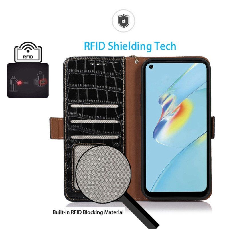 Etui Folio do Oppo Reno 8 Rfid W Stylu Krokodyla