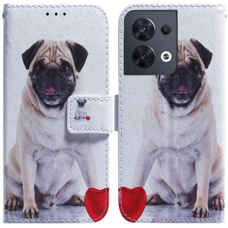 Etui Folio do Oppo Reno 8 z Łańcuch Ładny Mops W Pasku