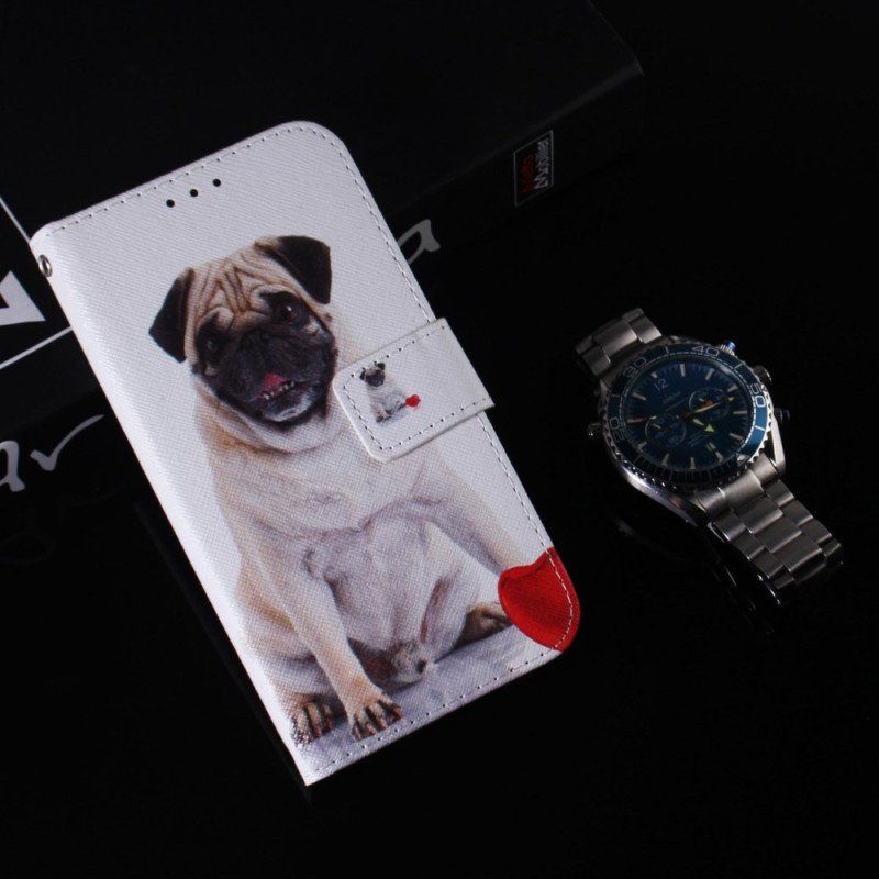 Etui Folio do Oppo Reno 8 z Łańcuch Ładny Mops W Pasku