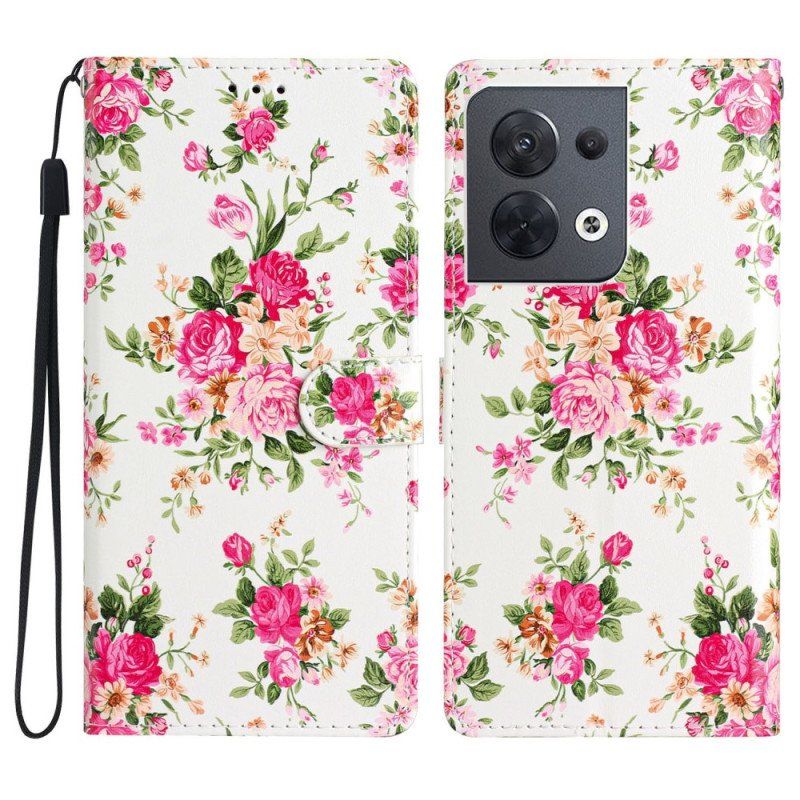 Etui Folio do Oppo Reno 8 z Łańcuch Pasek Liberty Flowers