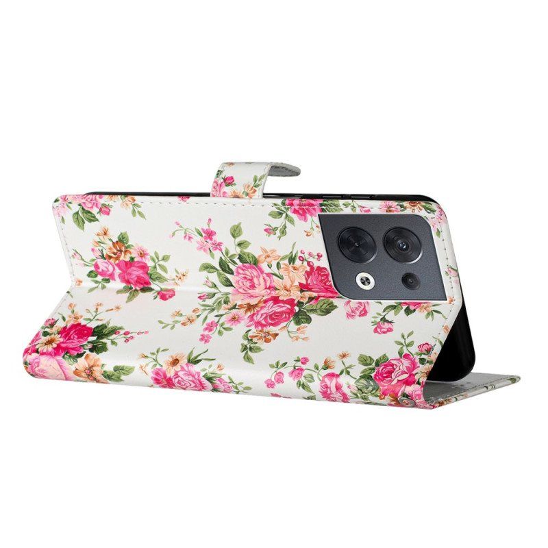 Etui Folio do Oppo Reno 8 z Łańcuch Pasek Liberty Flowers