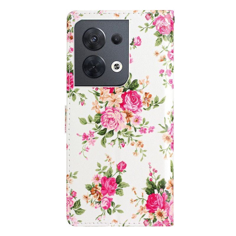 Etui Folio do Oppo Reno 8 z Łańcuch Pasek Liberty Flowers