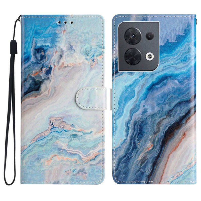 Etui Folio do Oppo Reno 8 z Łańcuch Pasek Marmuru