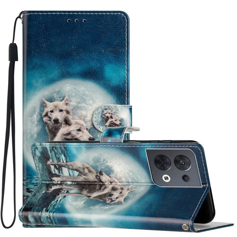 Etui Folio do Oppo Reno 8 z Łańcuch Smycz Wilk