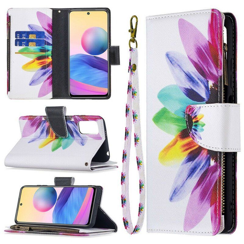 Etui Folio do Poco M3 Pro 5G Kieszonka Zapinana Na Zamek W Kwiaty