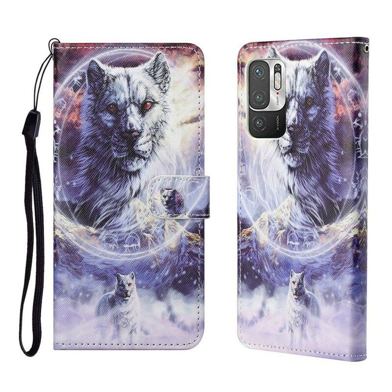 Etui Folio do Poco M3 Pro 5G Wilk Z Smyczą