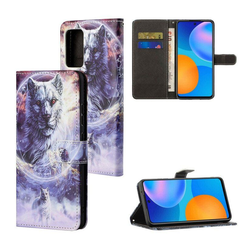 Etui Folio do Poco M3 Pro 5G Wilk Z Smyczą