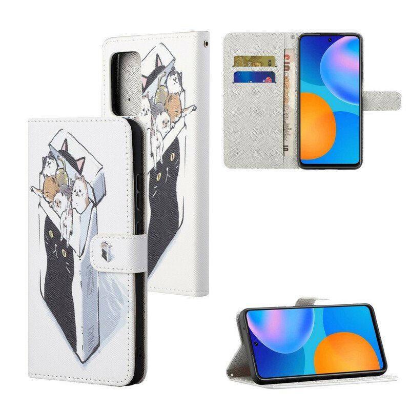 Etui Folio do Poco M3 Pro 5G z Łańcuch Koty Dostawcze Ze Stringami