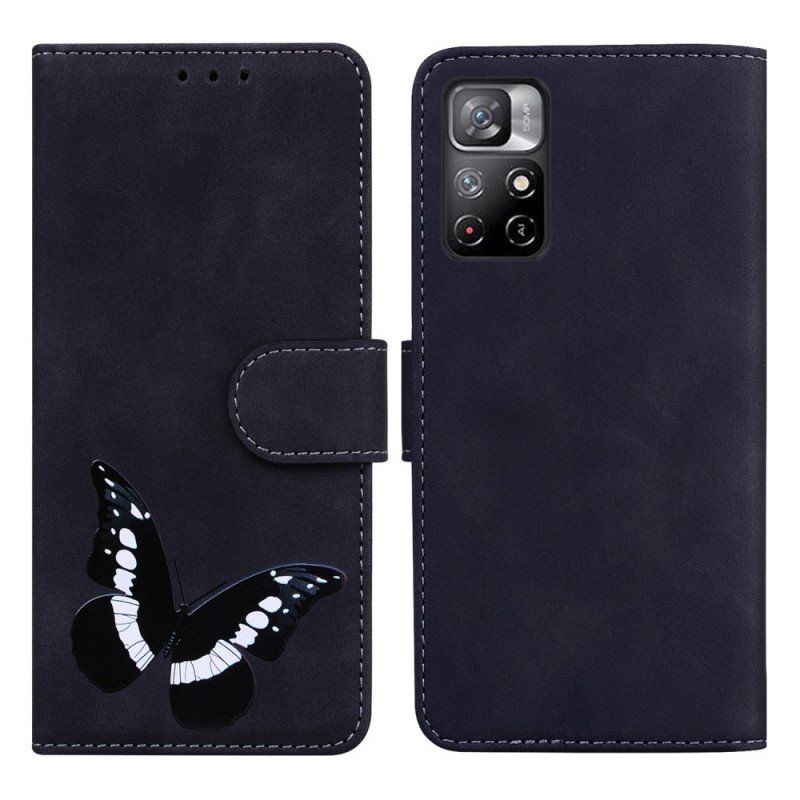 Etui Folio do Poco M4 Pro 5G Motyl Dotykający Skóry