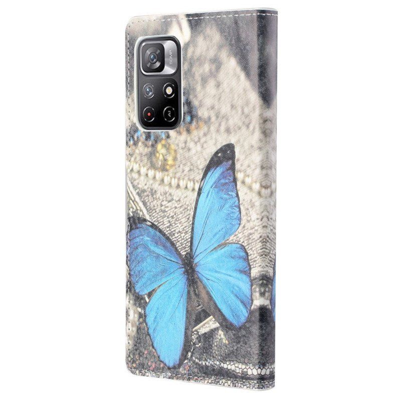 Etui Folio do Poco M4 Pro 5G Niebieski Motyl