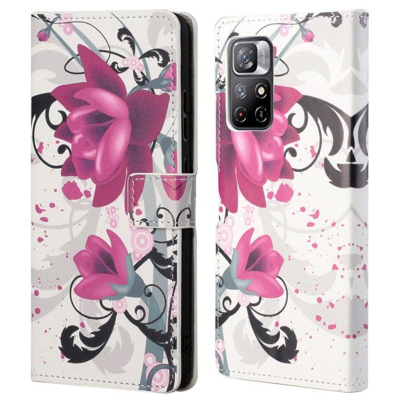 Etui Folio do Poco M4 Pro 5G Tropikalne Kwiaty