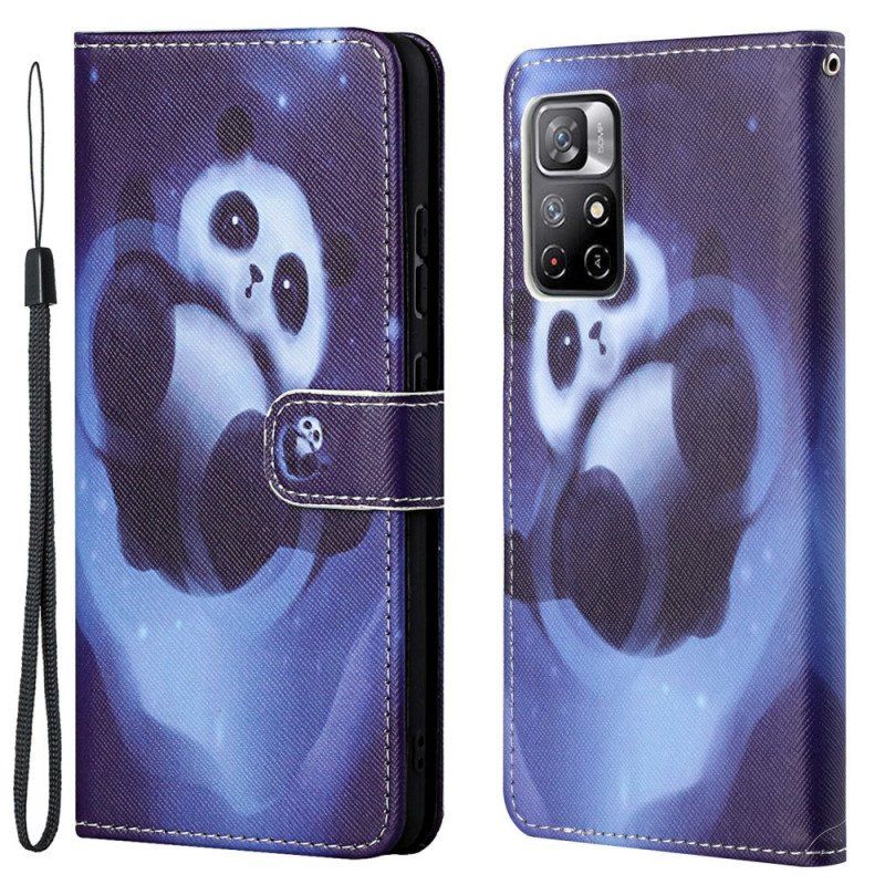 Etui Folio do Poco M4 Pro 5G z Łańcuch Panda Space Ze Smyczą