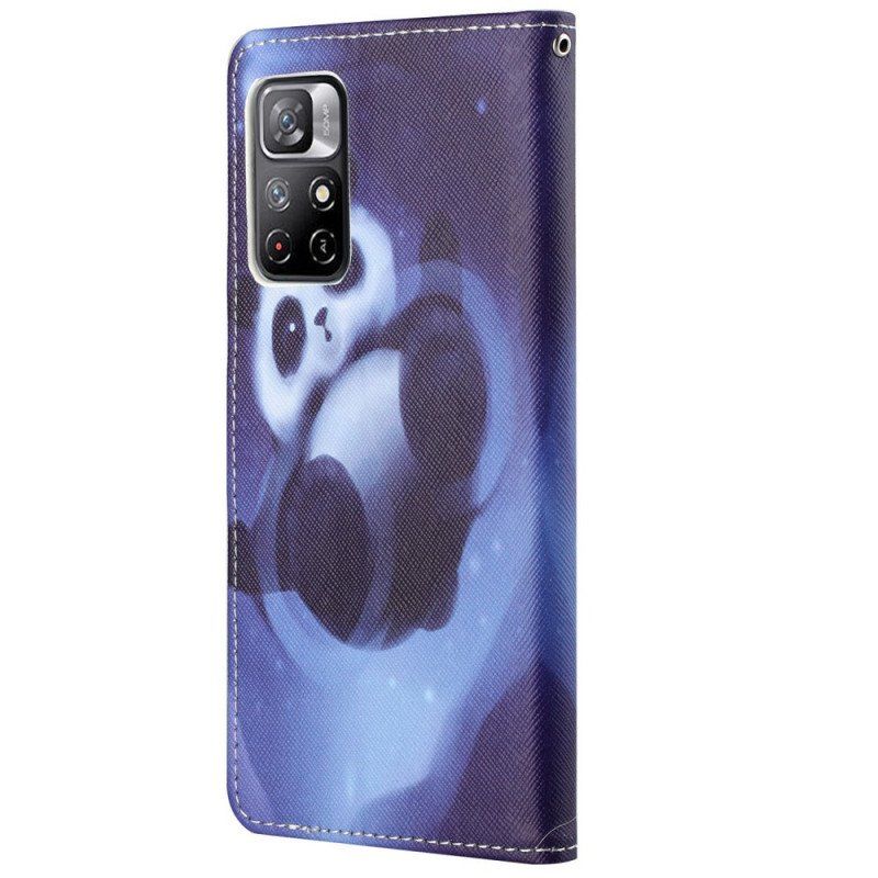 Etui Folio do Poco M4 Pro 5G z Łańcuch Panda Space Ze Smyczą