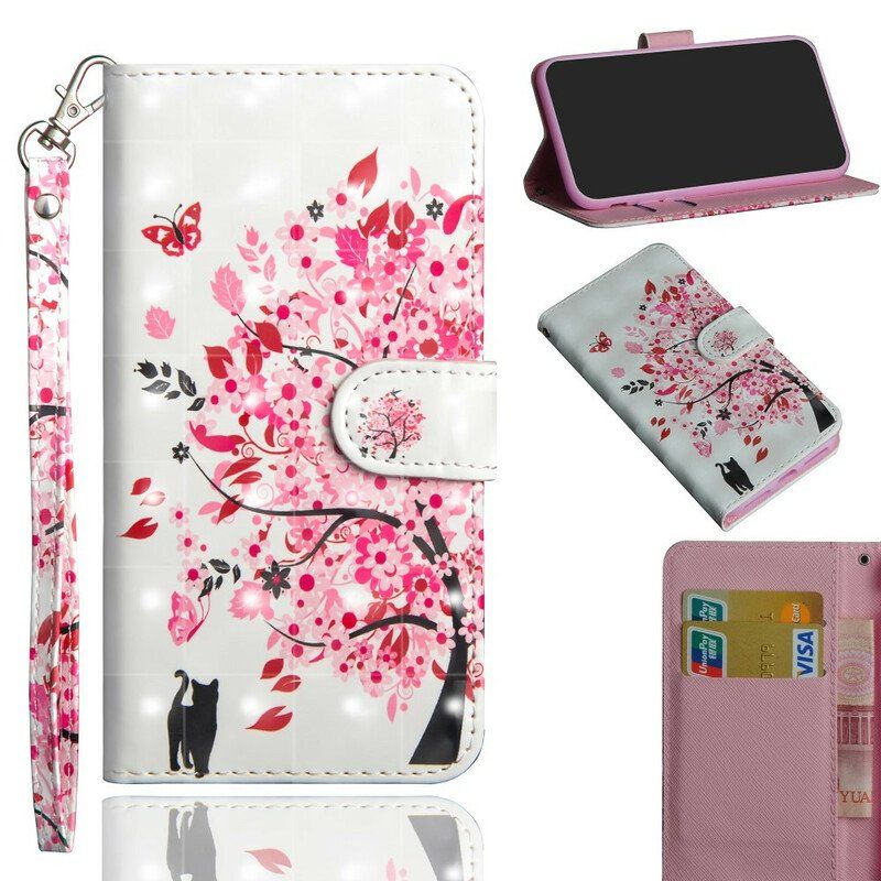 Etui Folio do Poco X3 / X3 Pro / X3 NFC Różowe Drzewo I Czarny Kot