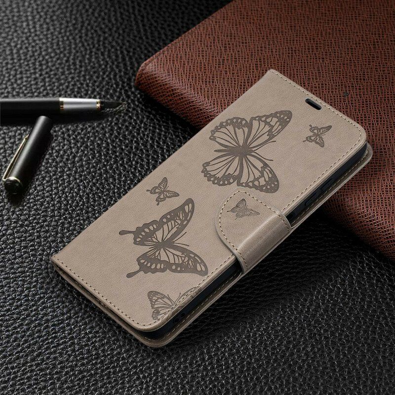 Etui Folio do Poco X3 / X3 Pro / X3 NFC z Łańcuch Paski Z Nadrukiem Motyli